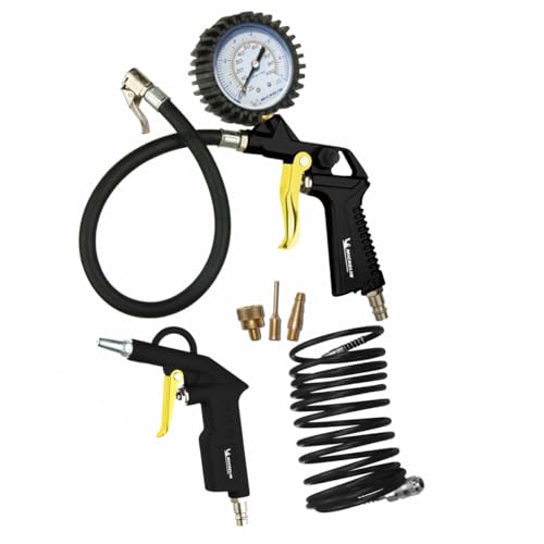 MICHELIN - Kit de aire comprimido de 3 piezas (incluye inflador con manómetro, manguera en espiral...