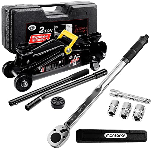 Deuba® Gato hidráulico para Coches 2T Rango Elevación 135-330mm Set Llave Dinamométrica 1/2'...